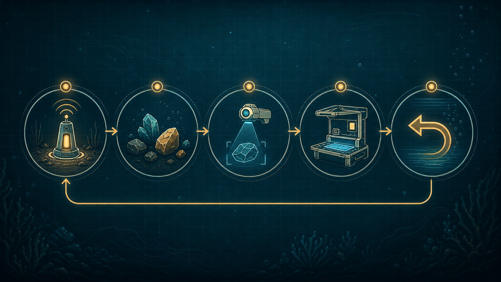 Original five-step survival loop illustration for a beginner route