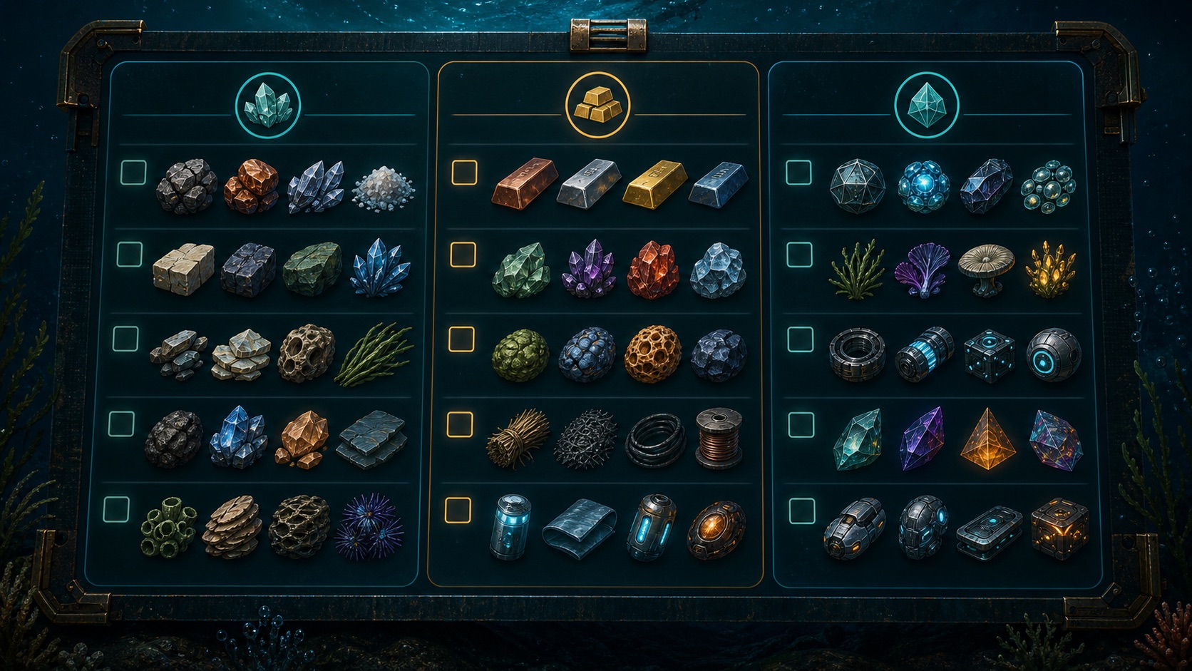 Original resource checklist illustration with abstract underwater materials